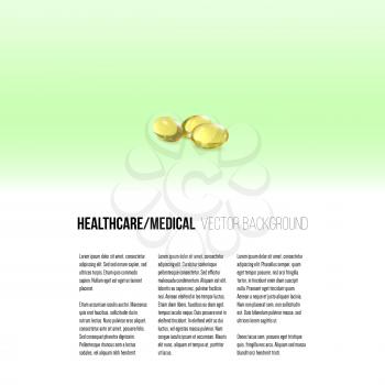 Fish oil, pills isolated on green background, vector background for brochure, flyer or banner.