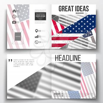 Set of annual report business templates for brochure, magazine, flyer or booklet. Memorial Day background with abstract american flag, vector illustration.