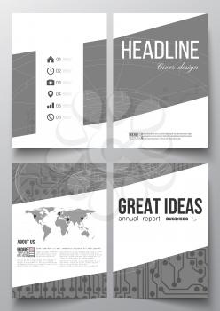 Set of business templates for brochure, magazine, flyer, booklet or annual report. Microchip background, electrical circuits, construction with connected lines, scientific or digital design pattern