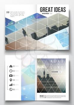 Set of business templates for brochure, magazine, flyer, booklet or annual report. Abstract colorful polygonal backdrop with blurred image, modern stylish triangular vector texture. 