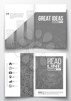 Set of business templates for brochure, magazine, flyer, booklet or annual report. Microchip background, electrical circuits, construction with connected lines, digital design pattern