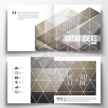 Vector set of square design brochure template. Microchip background, electrical circuits, science design vector template. 