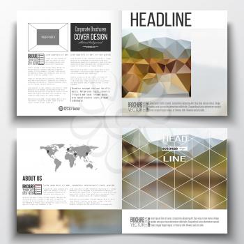 Set of annual report business templates for brochure, magazine, flyer or booklet. Colorful polygonal backdrop, blurred background, modern stylish triangle vector texture.