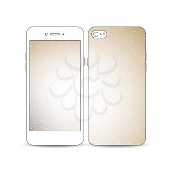 Mobile smartphone with an example of the screen and cover design isolated on white background. Abstract polygonal low poly backdrop with connecting dots and lines, connection structure.