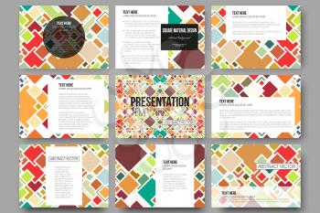 Set of 9 vector templates for presentation slides. Material Design. Colored vector background.