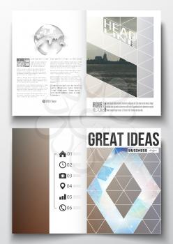 Set of business templates for brochure, magazine, flyer, booklet or annual report. Abstract colorful polygonal backdrop with blurred image, modern stylish triangular vector texture.