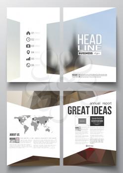 Set of business templates for brochure, magazine, flyer, booklet or annual report. Polygonal background, blurred image, urban landscape, Prague cityscape, modern triangular texture.