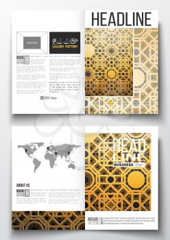 Set of business templates for brochure, magazine, flyer, booklet or annual report. Islamic golden vector texture, geometric pattern, abstract ornament with arabic calligraphy which means -Eid al Fitr-