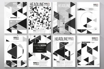Set of business templates for brochure, flyer or booklet. Triangular vector pattern. Abstract black triangles on white background.