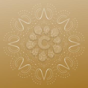 Abstract polygonal low poly backdrop with connecting dots and lines, mandala on golden background, connection structure. Digital or science vector.