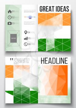 Set of business templates for brochure, magazine, flyer, booklet or annual report. Background for Happy Indian Independence Day celebration with national flag colors, vector illustration.