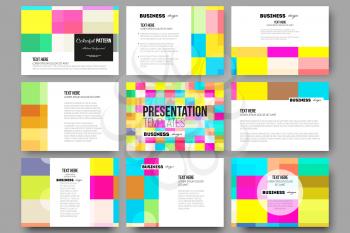 Set of 9 vector templates for presentation slides. Abstract colorful business background, modern stylish vector texture.