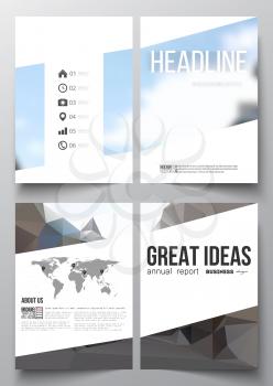 Set of business templates for brochure, magazine, flyer, booklet or annual report. Polygonal background, blurred image, urban landscape, modern stylish triangular vector texture.