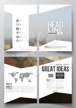 Set of business templates for brochure, magazine, flyer, booklet or annual report. Polygonal background, blurred image, modern triangular texture.