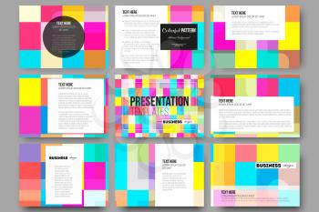 Set of 9 vector templates for presentation slides. Abstract colorful business background, modern stylish vector texture.