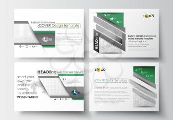 Set of business templates for presentation slides. Easy editable abstract layouts in flat design. Back to school background with letters made from halftone dots, vector illustration.