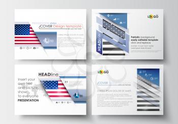 Set of business templates for presentation slides. Easy editable abstract layouts in flat design. Patriot Day background with american flag, vector illustration.