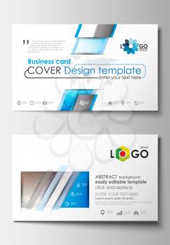 Business card templates. Cover design template, easy editable blank, abstract flat layout. Abstract triangles, blue triangular background, colorful polygonal pattern.