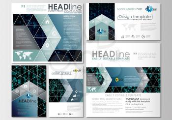 Social media posts set. Business templates. Cover design template, easy editable, abstract flat layouts in popular formats. Virtual reality, color code streams glowing on screen, abstract technology b