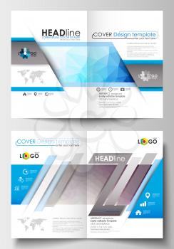Business templates for brochure, magazine, flyer, booklet or annual report. Cover design template, easy editable blank, abstract flat layout in A4 size. Abstract triangles, blue triangular background,