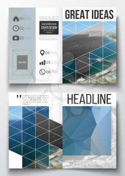 Set of business templates for brochure, magazine, flyer, booklet or annual report. Colorful polygonal backdrop, blurred background, sea landscape, modern triangle vector texture.