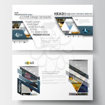 Business templates in HD size for presentation slides. Easy editable abstract layouts in flat design. Abstract multicolored background of nature landscapes, geometric triangular style, vector illustra