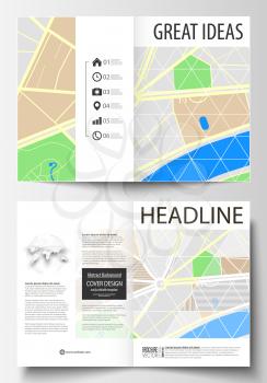 Business templates for bi fold brochure, magazine, flyer, booklet or annual report. Cover design template, easy editable blank, abstract flat layout in A4 size. City map with streets. Flat design temp