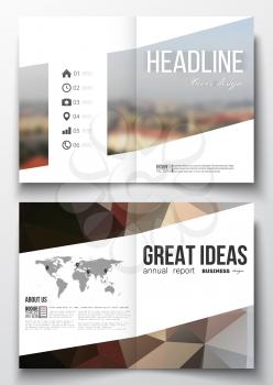 Set of business templates for brochure, magazine, flyer, booklet or annual report. Polygonal background, blurred image, urban landscape, modern triangular texture.