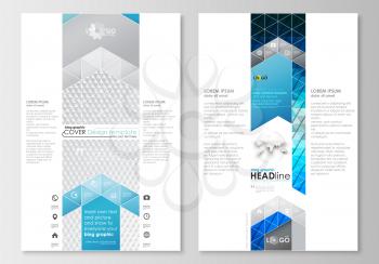 Blog graphic business templates. Page website design template, easy editable, abstract flat layout. Abstract triangles, blue and gray triangular background, modern polygonal vector.