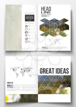 Set of business templates for brochure, magazine, flyer, booklet or annual report. Summer landscape. Colorful polygonal backdrop, blurred background, modern stylish triangle vector texture.