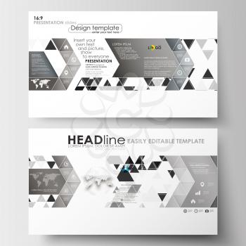Business templates in HD size for presentation slides. Easy editable abstract layouts in flat design. Abstract triangle design background, modern gray color polygonal vector.