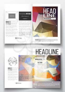 Set of business templates for brochure, magazine, flyer, booklet or annual report. Molecular construction with connected lines and dots, scientific pattern on abstract colorful polygonal background, m