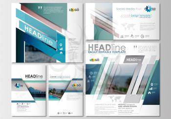 Social media posts set. Business templates. Cover design, abstract flat style travel decoration layouts in popular formats, easy editable vector template, colorful blurred natural landscape