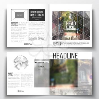 Set of annual report business templates for brochure, magazine, flyer or booklet. Polygonal background, blurred image, urban landscape, street in Montmartre, Paris cityscape, triangular vector texture