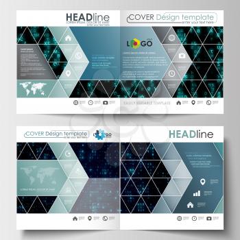 Business templates for square design brochure, magazine, flyer, booklet or annual report. Leaflet cover, abstract flat layout, easy editable vector. Virtual reality, color code streams glowing on scre