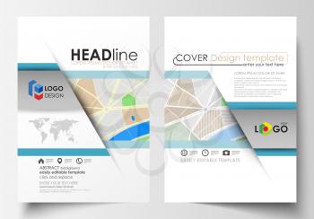 Business templates for brochure, magazine, flyer, booklet or annual report. Cover design template, easy editable blank, abstract flat layout in A4 size. City map with streets. Flat design template for