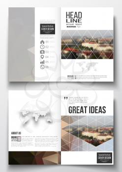 Set of business templates for brochure, magazine, flyer, booklet or annual report. Polygonal background, blurred image, urban landscape, cityscape of Prague, modern triangular texture.