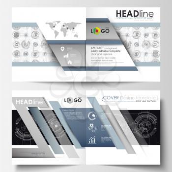 Business templates for square bi fold brochure, magazine, flyer. Leaflet cover, flat layout. High tech design, connecting system. Science and technology concept. Futuristic abstract vector background
