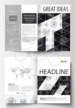 Business templates for bi fold brochure, magazine, flyer. Cover template, layout in A4 size. High tech design, connecting system. Science and technology concept. Futuristic abstract vector background