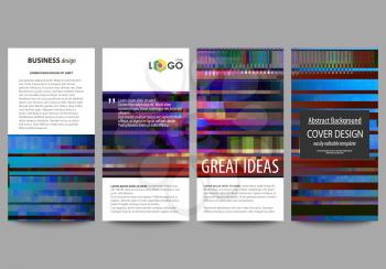 Flyers set, modern banners. Business templates. Cover design template, abstract vector layouts. Glitched background made of colorful pixel mosaic. Digital decay, signal error, television fail. Trendy 