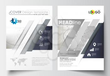 Business templates for brochure, magazine, flyer, booklet or annual report. Cover design template, easy editable blank, abstract flat layout in A4 size. Dotted world globe with construction and polygo