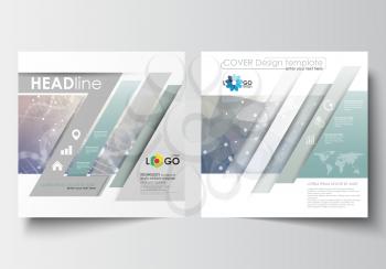 Business templates for square design brochure, magazine, flyer, booklet or annual report. Leaflet cover, abstract flat layout, easy editable blank. DNA molecule structure on blue background. Scientifi