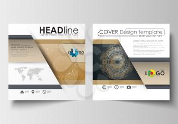 Business templates for square design brochure, magazine, flyer, booklet or annual report. Leaflet cover, abstract flat layout, easy editable blank. Golden technology background, connection structure w