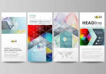 Flyers set, modern banners. Business templates. Cover design template, easy editable abstract flat layouts, vector illustration. Colorful design with overlapping geometric shapes and waves forming abs