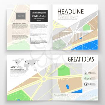 Business templates for square bi fold brochure, magazine, flyer, report. Leaflet cover, easy editable layout. City map with streets. Flat design template, tourism businesses, abstract vector illustrat