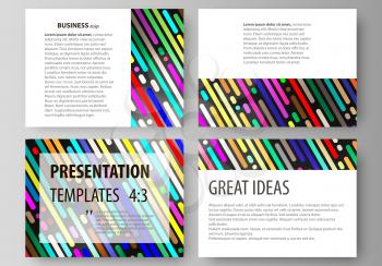 Set of business templates for presentation slides. Easy editable abstract vector layouts in flat design. Colorful background made of stripes. Abstract tubes and dots. Glowing multicolored texture.
