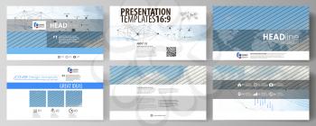 Business templates in HD format for presentation slides. Easy editable abstract vector layouts in flat design. Blue color abstract infographic background in minimalist style made from lines, symbols, 