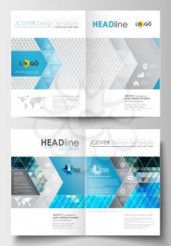 Business templates for brochure, magazine, flyer, booklet or annual report. Cover design template, easy editable blank, abstract flat layout in A4 size. Abstract triangles, blue and gray triangular ba