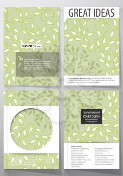 Business templates for brochure, magazine, flyer, booklet or annual report. Cover design template, easy editable vector, abstract flat layout in A4 size. Green color background with leaves. Spa concep