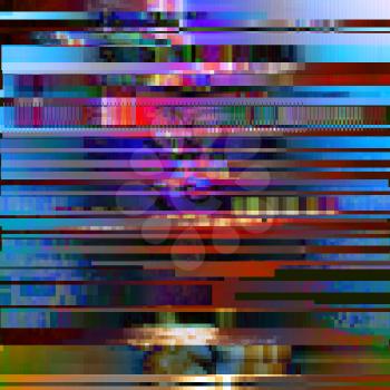 Glitched abstract vector background made of colorful pixel mosaic. Digital decay, signal error, television signal fail. Colorful trendy design for print poster, brochure cover, website and other desig